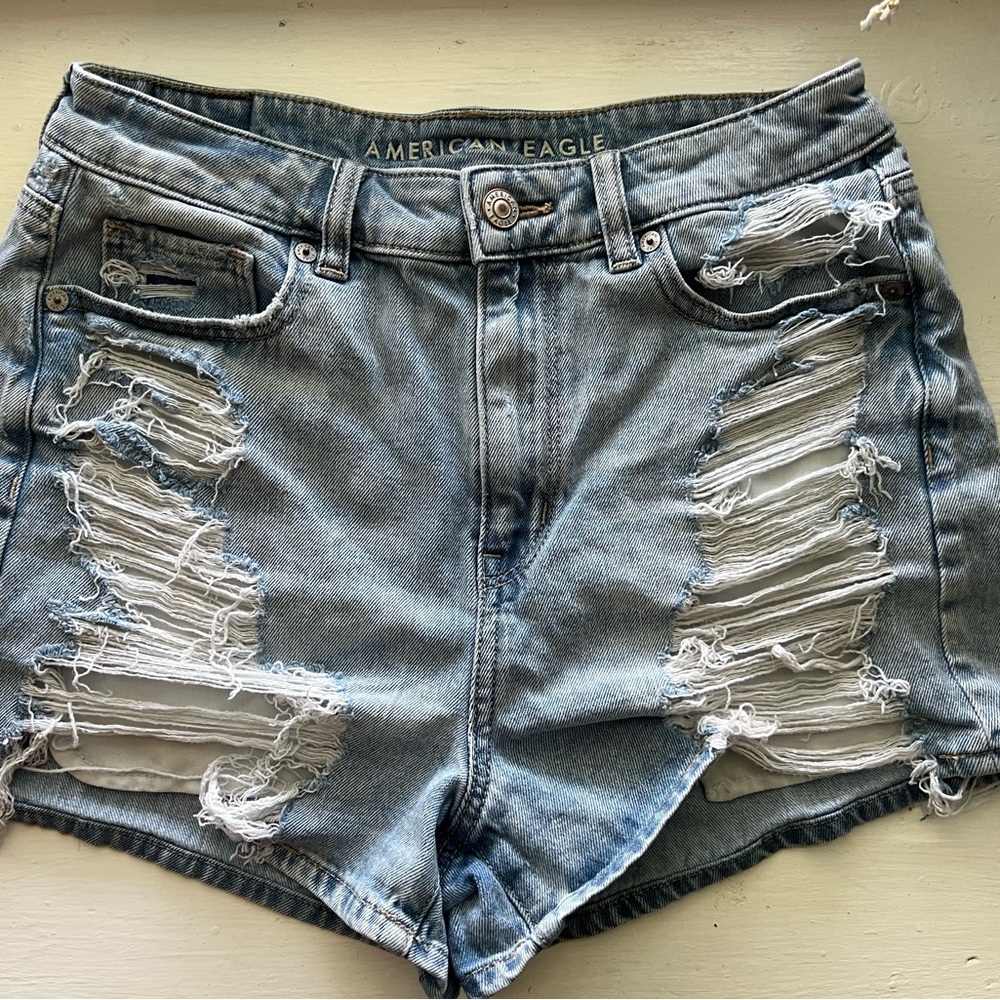 American Eagle Outfitters Blue Distressed Denim Shorts